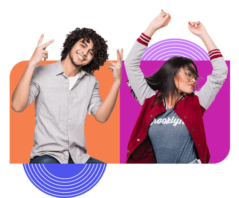 About Us illustration with people and design elements