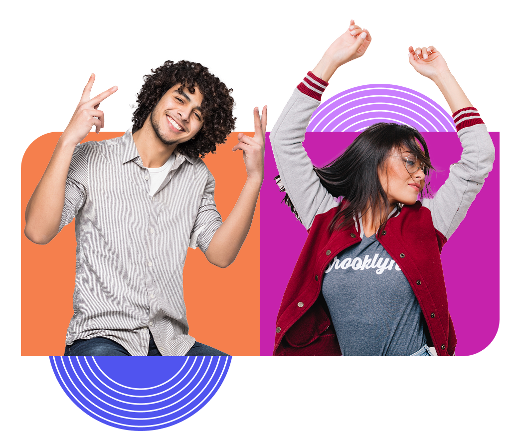 About Us illustration with people and design elements